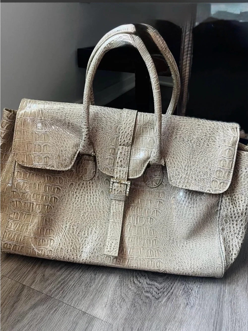 Jessica Simpson Croc-Embossed Tote in Beige